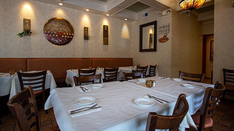 Dining room with table set for six